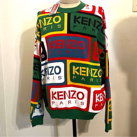 Kenzo Green Intarsia Knit Crew Neck Jumper - Picture 1 of 7